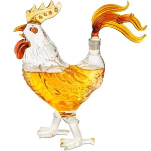 cock - chicken decanter 500ml whiskey and wine decanter - by the wine savant, rooster glass decanter for whiskey, scotch, spirits, wine or vodka for whiskey lovers