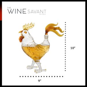 Cock - Chicken Decanter 500ml Whiskey and Wine Decanter - by The Wine Savant, Rooster Glass Decanter For Whiskey, Scotch, Spirits, Wine Or Vodka For Whiskey Lovers