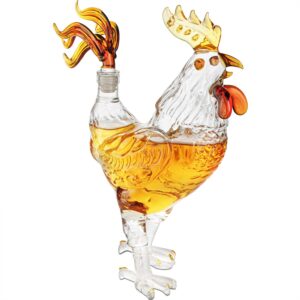 Cock - Chicken Decanter 500ml Whiskey and Wine Decanter - by The Wine Savant, Rooster Glass Decanter For Whiskey, Scotch, Spirits, Wine Or Vodka For Whiskey Lovers