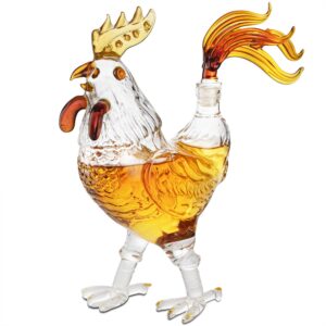 Cock - Chicken Decanter 500ml Whiskey and Wine Decanter - by The Wine Savant, Rooster Glass Decanter For Whiskey, Scotch, Spirits, Wine Or Vodka For Whiskey Lovers