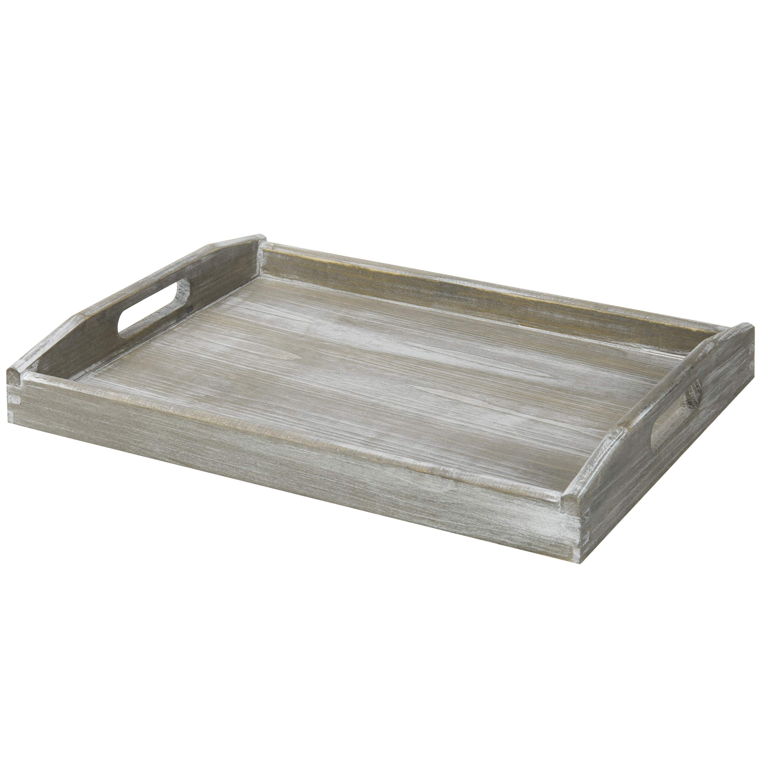 MyGift Rustic 12 x 16 inch Gray Wood Decorative Serving Tray with Handles, Rectangular Coffee Table Tray, Breakfast Tray