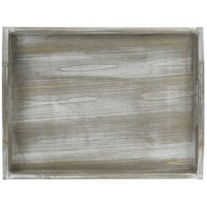 MyGift Rustic 12 x 16 inch Gray Wood Decorative Serving Tray with Handles, Rectangular Coffee Table Tray, Breakfast Tray