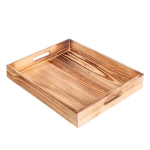 wood serving tray with handles rectangular wooden coffee table breakfast large tray for eating, bedroom, kitchen, living room - 17x13 inches