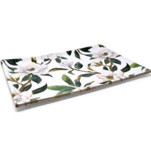 Gift Boutique 10 Disposable White Floral Serving Trays Large 10.75" X 15.75" Heavy Duty Rectangle Paper Cardboard Magnolia Tray for Dessert Platter Cupcake Display Birthday Party Tableware Supplies