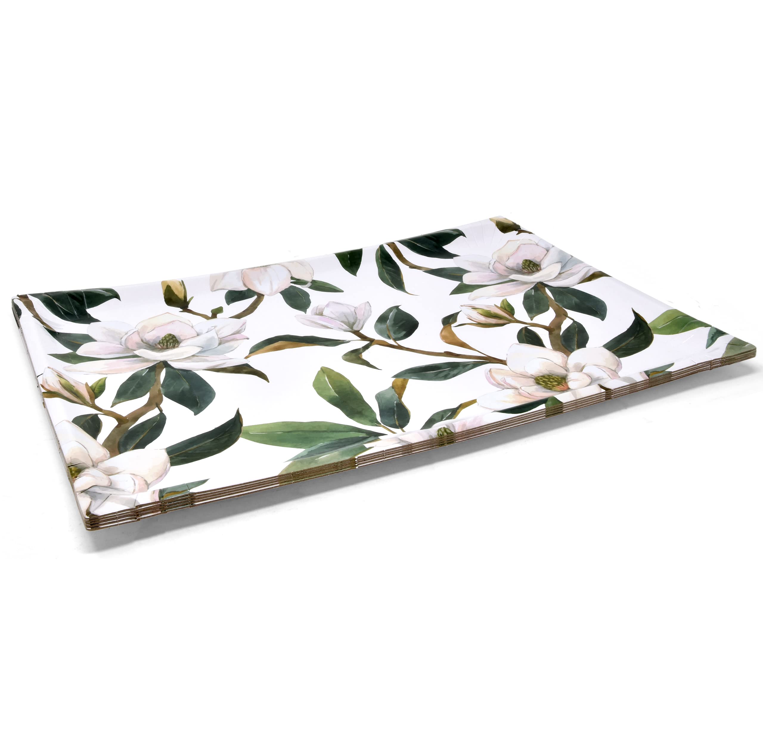 Gift Boutique 10 Disposable White Floral Serving Trays Large 10.75" X 15.75" Heavy Duty Rectangle Paper Cardboard Magnolia Tray for Dessert Platter Cupcake Display Birthday Party Tableware Supplies