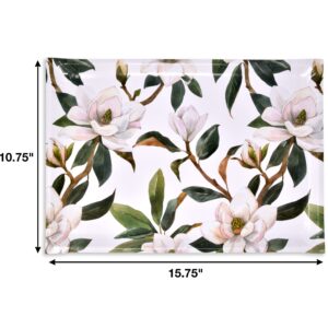 Gift Boutique 10 Disposable White Floral Serving Trays Large 10.75" X 15.75" Heavy Duty Rectangle Paper Cardboard Magnolia Tray for Dessert Platter Cupcake Display Birthday Party Tableware Supplies