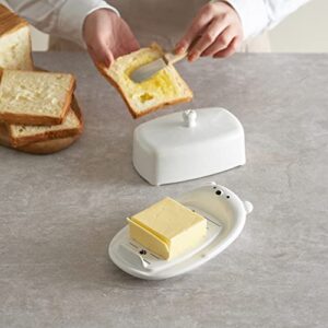 Toptier Butter Dish with Lid, Cute Bear Butter Dish , Porcelain Butter Keeper, Butter Holder with Handle Cover, Butter Container Perfect for East & West Coast Butter, White
