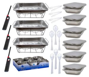 nicole fantini 36 piece party buffet serving kit includes chafing kits and serving utensils for all types of parties and events | disposable party set including handy lighters