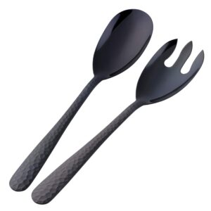 bisda salad spoon and fork set, 12 inch stainless steel salad server, black serving utensils, dishwasher safe, pack of 2