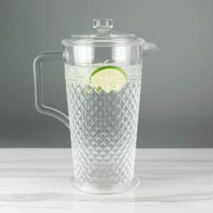 PG Acrylic Water Pitcher - 80oz Clear Plastic Pitcher With Lid, Shatterproof, Ideal for Iced Tea, Lemonade, Sangria, Drinks and Cocktails