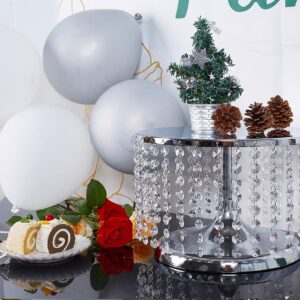8 Inch Tall Metal Cake Stand - 12" Dia Round Base Cake Display Stand with Hanging Acrylic Crystals for Dessert Table, Wedding, Party, Event, Home Décor