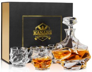 kanars crystal whiskey decanter set, 27 oz emperor decanter with old fashioned glasses for liquor bourbon scotch tequila snifter, unique christmas gifts for men dad grandpa brother adult