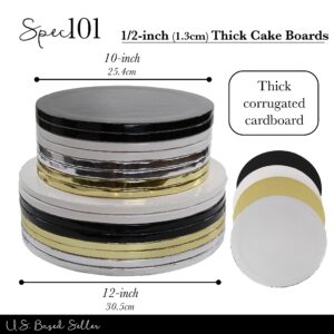 Spec101 Foil Cake Board Wrap Cake Bases - 16pk Gold Silver White Black Cake Drums 10 and 12 Inch Cake Boards