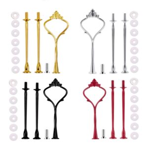 whzazgw 4 sets of 3 tier cake plate stand handle, metal fruit cake cupcake plate stand handle fitting hardware, crown fittings (sliver & gold & red & black)
