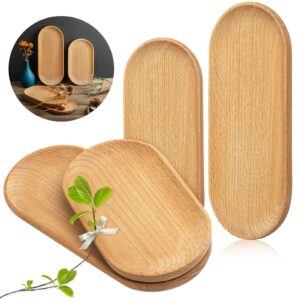 serving tray 4 pieces oval dessert cup tray rustic small wooden tray shallow serving plates veggie tray serving platter set cheese plate tableware decorative tray, 3.9 x 9.1 inch, 3.9 x 7.1 inch