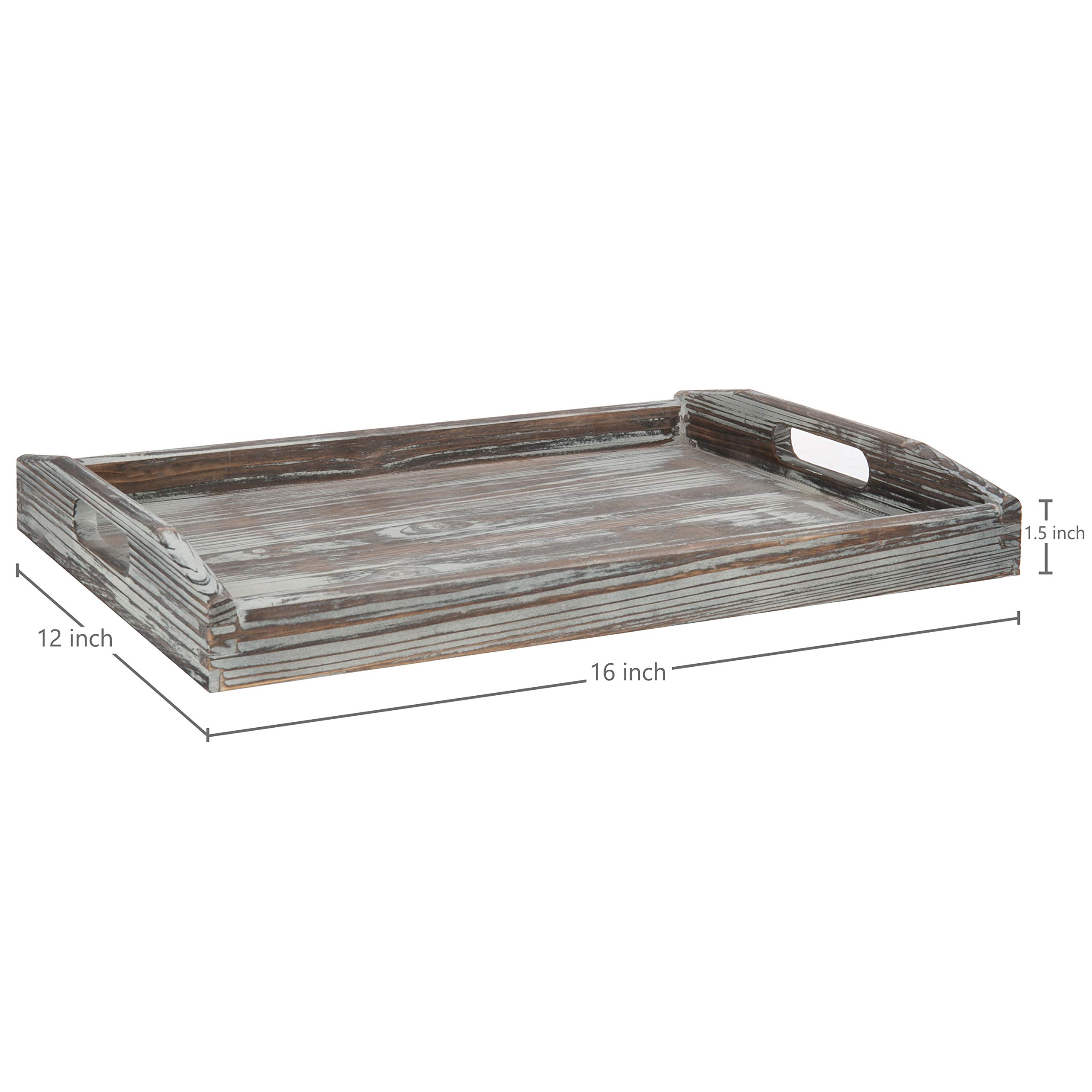 MyGift Rustic Torched Wood Serving Tray with Handles, Farmhouse Ottoman Coffee Tray, 16 x 12 Inches