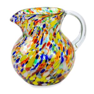 novica artisan crafted multicolor hand blown recycled glass pitcher from mexico 'confetti' (71 oz)