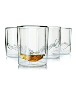 huckberry whiskey peaks iconic mountain bar glasses, 11.5 oz capacity, lead-free crystal, grand tetons, set of 4