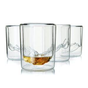 Huckberry Whiskey Peaks Iconic Mountain Bar Glasses, 11.5 oz Capacity, Lead-Free Crystal, Grand Tetons, Set of 4