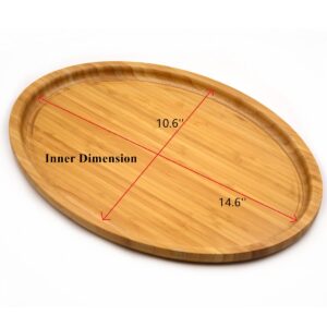 Bamber Large Size Bamboo Serving Tray, Oval, 15.5 x 11.8 x 0.8 Inches