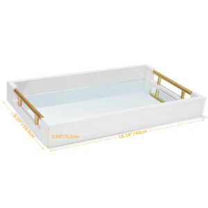 Elegant White Serving Tray with Gold Handles，Mirror Tray for All Occasion's-Serving Trays forParty, Kitchen, Entertaining,Living Room,Ottoman,Bathroom,Outdoors