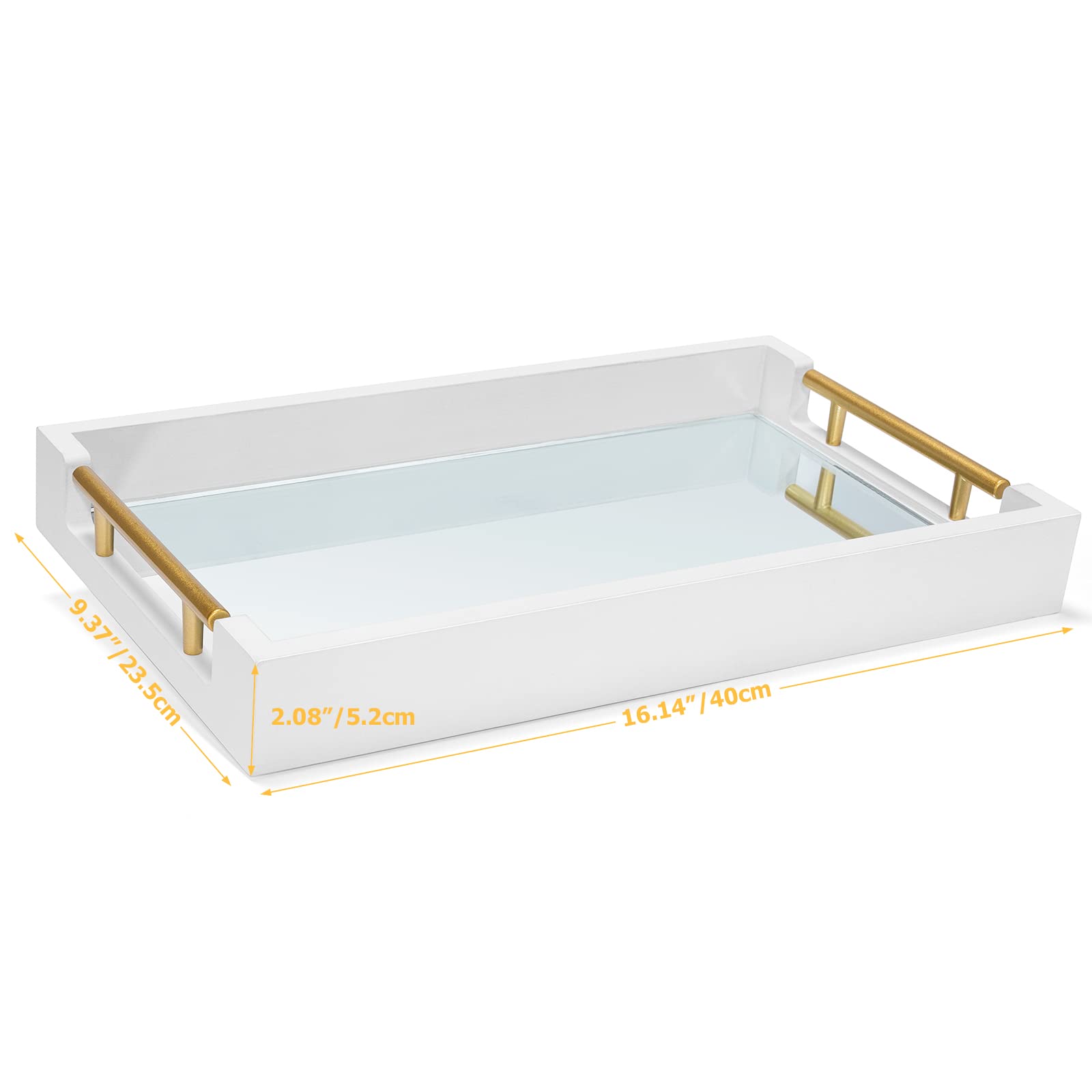 Elegant White Serving Tray with Gold Handles，Mirror Tray for All Occasion's-Serving Trays forParty, Kitchen, Entertaining,Living Room,Ottoman,Bathroom,Outdoors