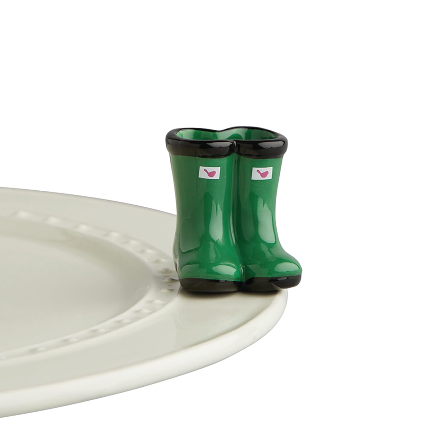 nora fleming Jumpin' Puddles (Green Wellies) A227 - Hand-Painted Ceramic Holiday Décor - Spring Minis for the Home and Office