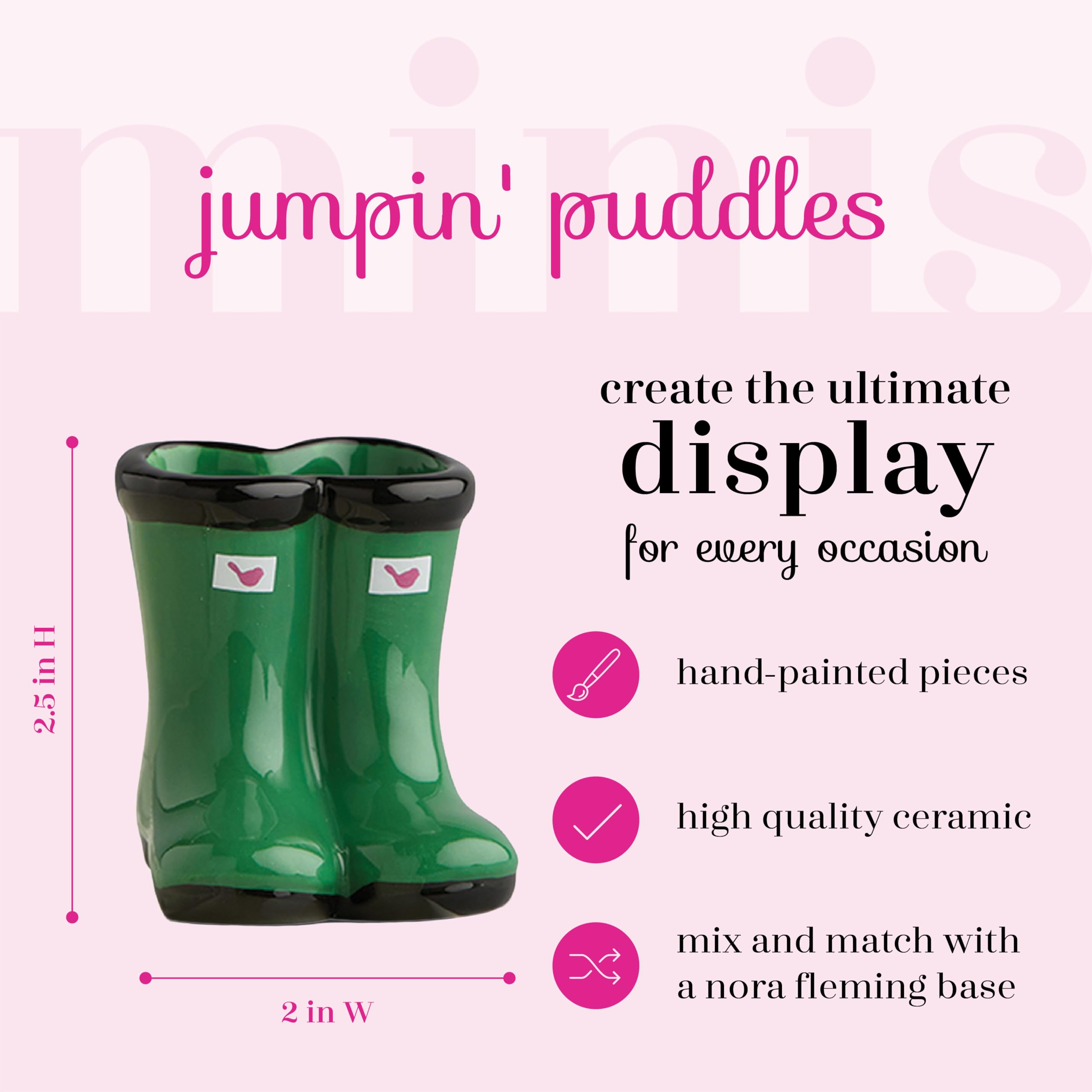 nora fleming Jumpin' Puddles (Green Wellies) A227 - Hand-Painted Ceramic Holiday Décor - Spring Minis for the Home and Office