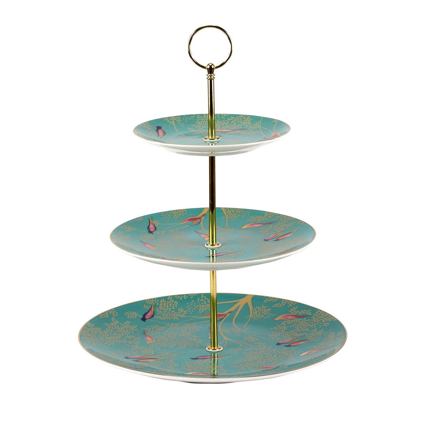 Portmeirion Sara Miller London Chelsea 3 Tier Cake Stand | Green Tiered Dessert Stand for Serving Pastries, Cupcakes, and More | Made from Fine China with Gold Detail | Handwash Only