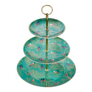 Portmeirion Sara Miller London Chelsea 3 Tier Cake Stand | Green Tiered Dessert Stand for Serving Pastries, Cupcakes, and More | Made from Fine China with Gold Detail | Handwash Only