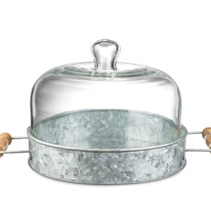 Royalty Art Farmhouse Cake Plate with Glass Dome, Rustic Kitchen and Dining Room Platter with Carry Handles, Galvanized Steel Base, Decorative Home Decor for Cupcakes and Pastries