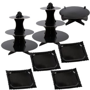 7 set black cupcake stand 3-tier cardboard cupcake tower stand disposable cake stand holders rectangle serving tray 1-tier round cake stand platters for easter party supplies