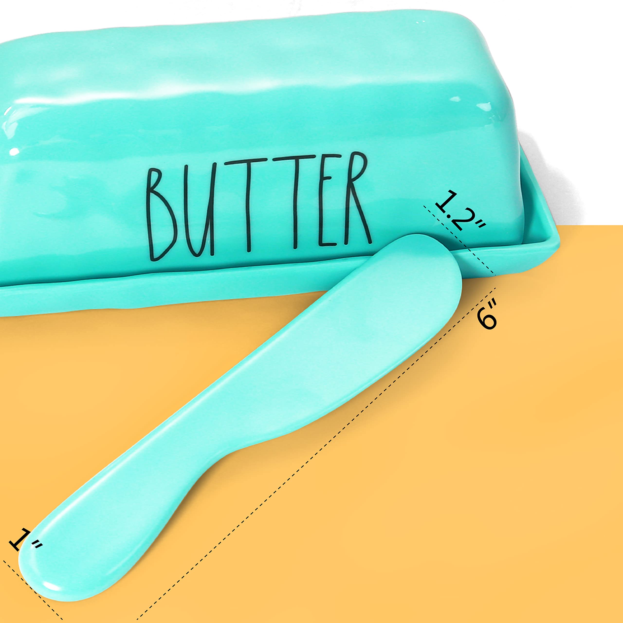 TP Butter Dish with Lid and Knife Polished Design Melamine Butter Keeper, Butter Holder with Cover, Butter Container Holds a Standard Stick of Butter, Dishwasher Safe (Teal)