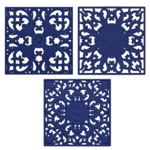 silicone trivets mats-trivets for hot dishes, table, countertop, non-slip heat resistant modern kitchen trivets,teapot trivet - flexible trivet square, hot pads for pots & pans of 3 blue