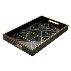 serving tray –coffee table tray –elegant decorative tray –ps and printed glass table tray –practical and sturdy design –easy to clean and washable(black and grey,15.6x10x1.8 inches)