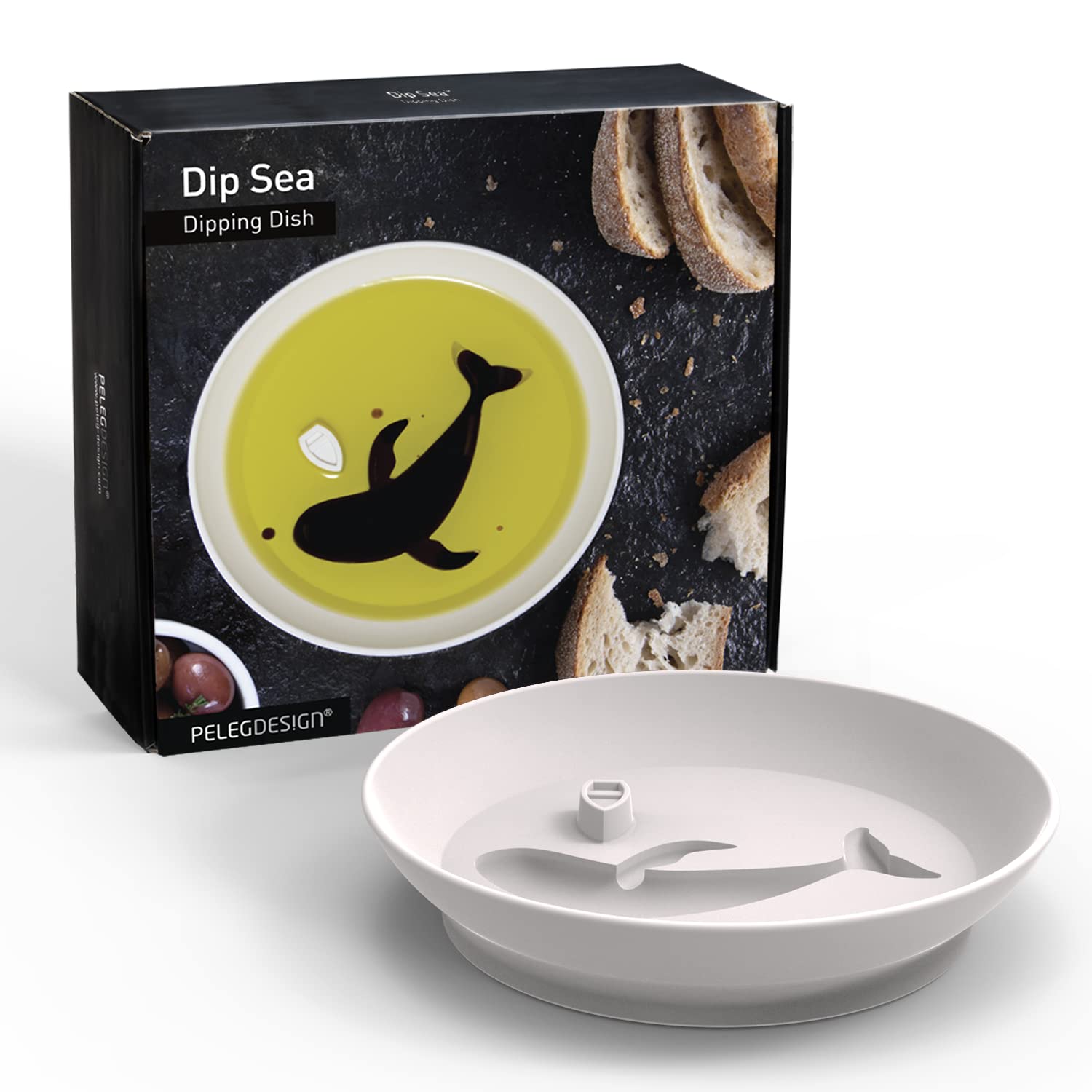 PELEG DESIGN Dip Sea Whale Dipping Dish Balsamic and Olive Oil Soy Sauce Plate Round Dipping Sauce Bowl Dipping Dish Plate (White)