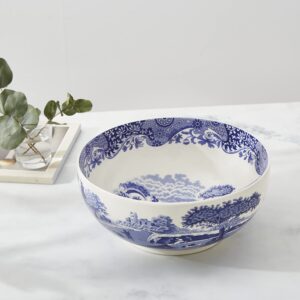 Spode Blue Italian Deep Round Bowl | 10.75 Inch Porcelain Serving Bowl for Salad | Fruit Display Dish for Kitchen Counter | Microwave and Dishwasher Safe | Made in England