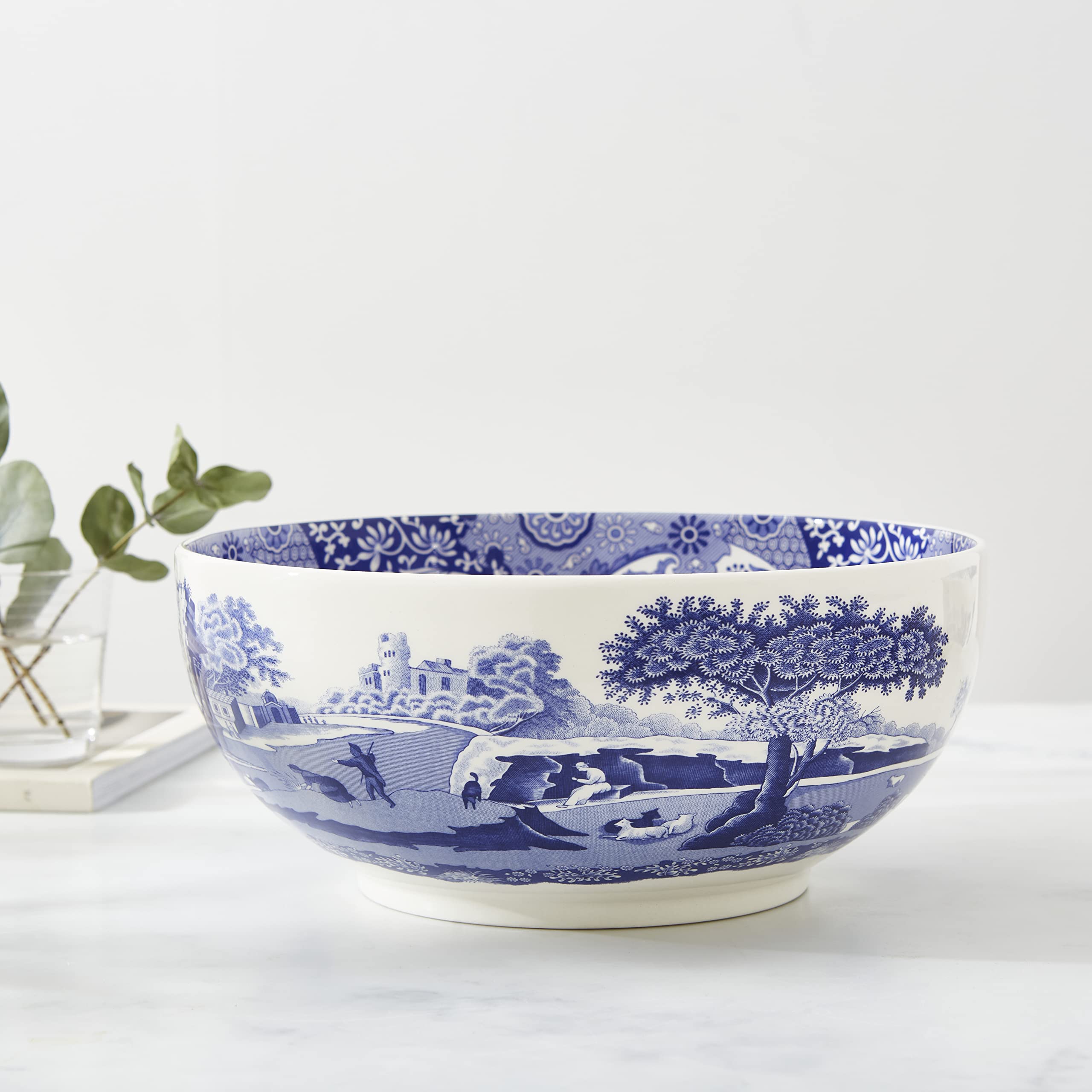 Spode Blue Italian Deep Round Bowl | 10.75 Inch Porcelain Serving Bowl for Salad | Fruit Display Dish for Kitchen Counter | Microwave and Dishwasher Safe | Made in England