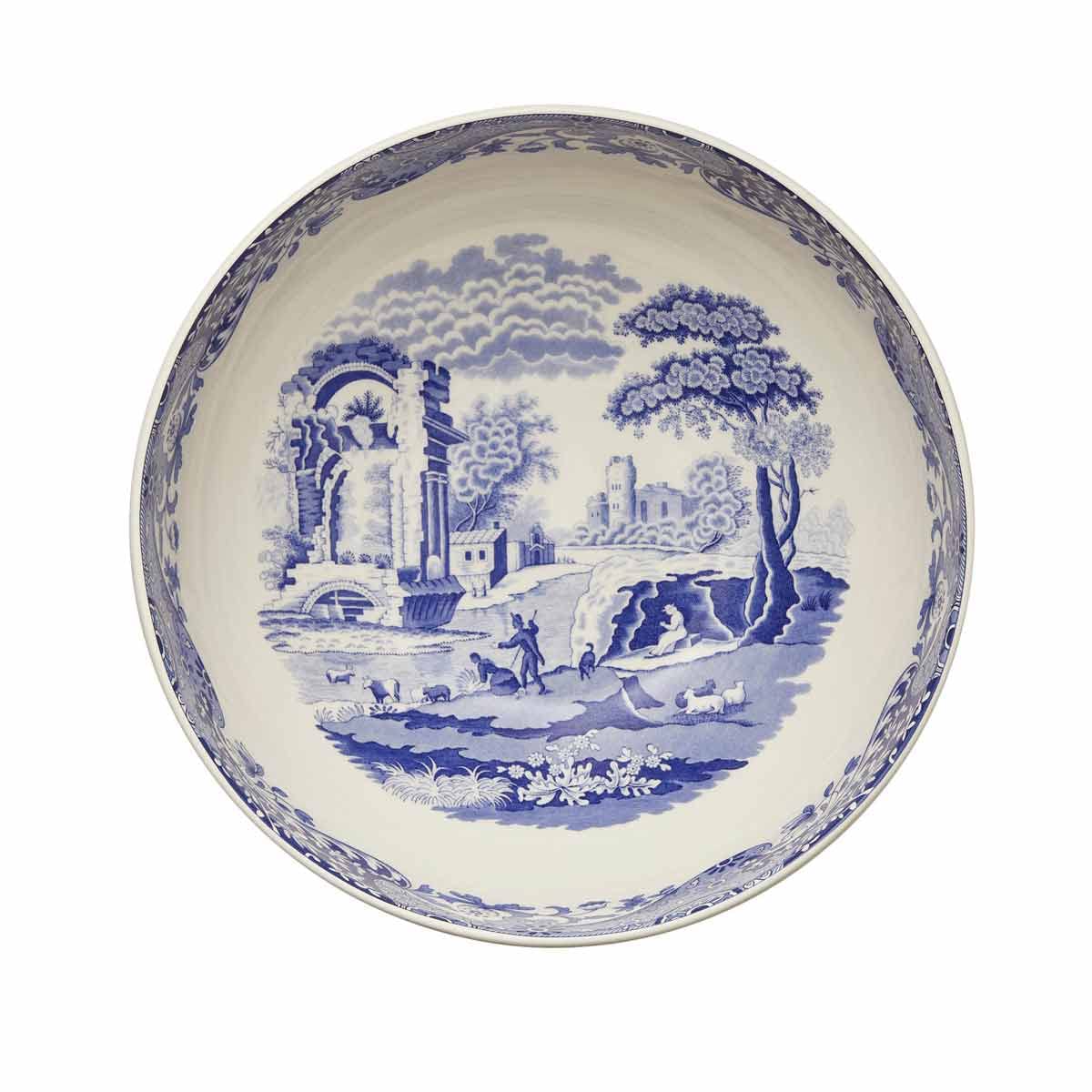 Spode Blue Italian Deep Round Bowl | 10.75 Inch Porcelain Serving Bowl for Salad | Fruit Display Dish for Kitchen Counter | Microwave and Dishwasher Safe | Made in England