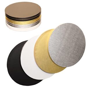 YAARA - 8 Pack 12 Inch Cake Drums in 4 Colors, Black Gold Silver & White Drums. 1/2 Inch Thick with Smooth Edge. Cake boards and its Reusable. Bases Para Pasteles