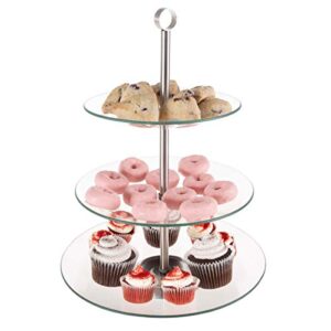 Home 3-Tier Dessert Stand-Tempered Round Glass Display Tower for Cupcakes, Cookies, Fruit, Appetizers–Buffet, Wedding, Party Serveware by Classic Cuisine, Standard, Clear