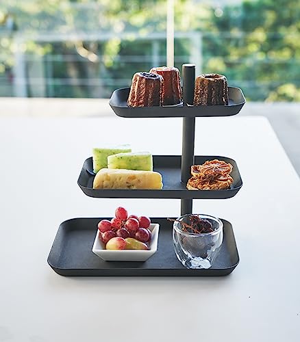 Yamazaki Home 3-Tier Serving Stand - Appetizer Tray Organizer for Party or Kitchen Steel One Size Black