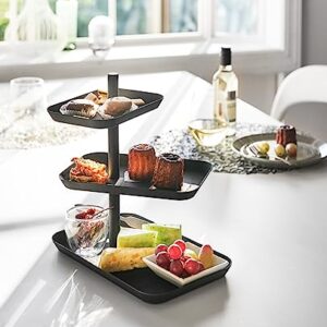 Yamazaki Home 3-Tier Serving Stand - Appetizer Tray Organizer for Party or Kitchen Steel One Size Black