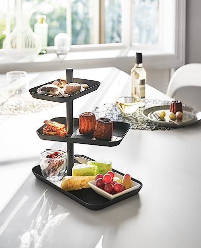 Yamazaki Home 3-Tier Serving Stand - Appetizer Tray Organizer for Party or Kitchen Steel One Size Black