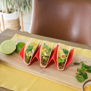 Foldable Taco Holders Set of 4, Red Taco Holder for Soft & Hard Taco Shells, Collapses for Improved Kitchen Storage & Organization, Taco Holder Stand Kit Holds 2 or 3 Tacos, Dishwasher Safe Plastic