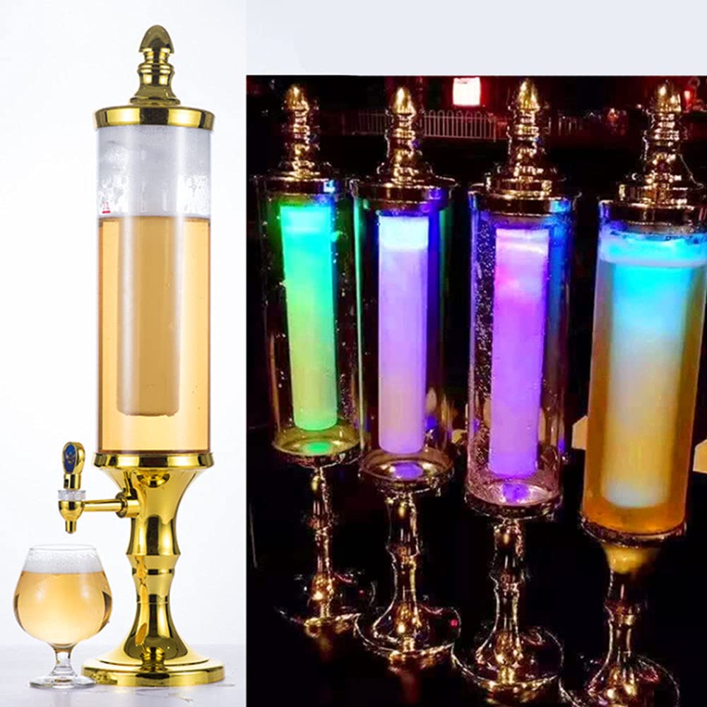 3L Beer Tower Beverage Dispenser with LED Colorful Shinning Lights and Ice Tube, Keep Beverages Ice Cold, Clear Fashionable Drink Dispenser for Home/Bar/Party/Gameday…