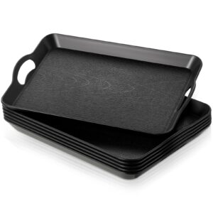 6 pcs serving trays with handles trays for eating 16 x 11 inch multi purpose plastic tray rectangular anti skid decorative food tray for restaurant breakfast countertop party kitchen (black)