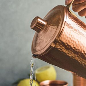 Kosdeg - Copper Pitcher With Lid - 44 Oz - Drink More Water, Lower Your Sugar Intake And Enjoy The Health Benefits - Pure Copper Handmade Hammered Jug, The Best Bedside Carafe - Heavy Gauge