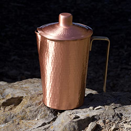 Kosdeg - Copper Pitcher With Lid - 44 Oz - Drink More Water, Lower Your Sugar Intake And Enjoy The Health Benefits - Pure Copper Handmade Hammered Jug, The Best Bedside Carafe - Heavy Gauge