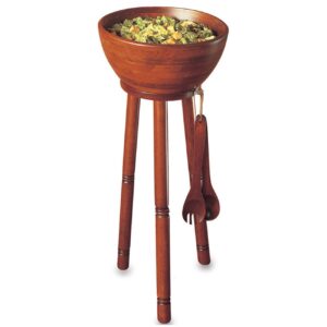 woodard & charles extra large salad/serving bowl set with stand. 16" x 7" bowl, 30" stand, 14" servers -perfect for caesar salads, large salads, popcorn, chips or fruit.